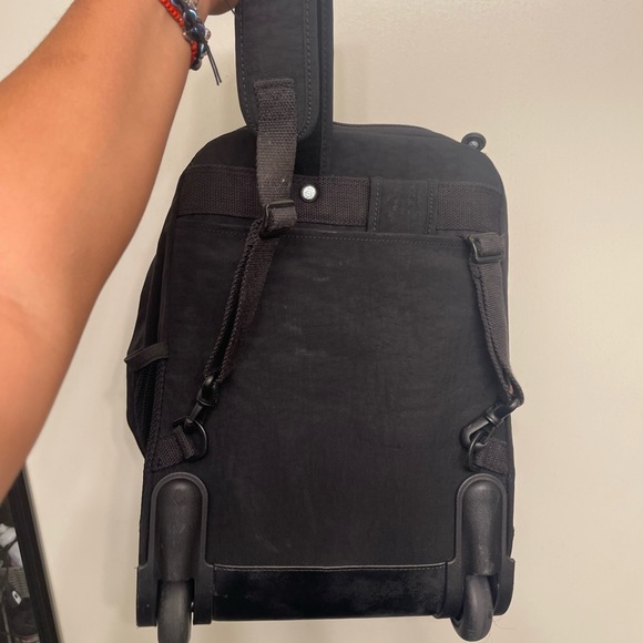 Kipling Sanaa Rolling Backpack Retractable Handle Black Monkey Keychain - Picture 2 of 12